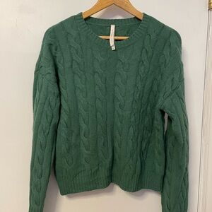 Babaton Forest Green Merino WoolExtra Fine Cable Knit Sweater